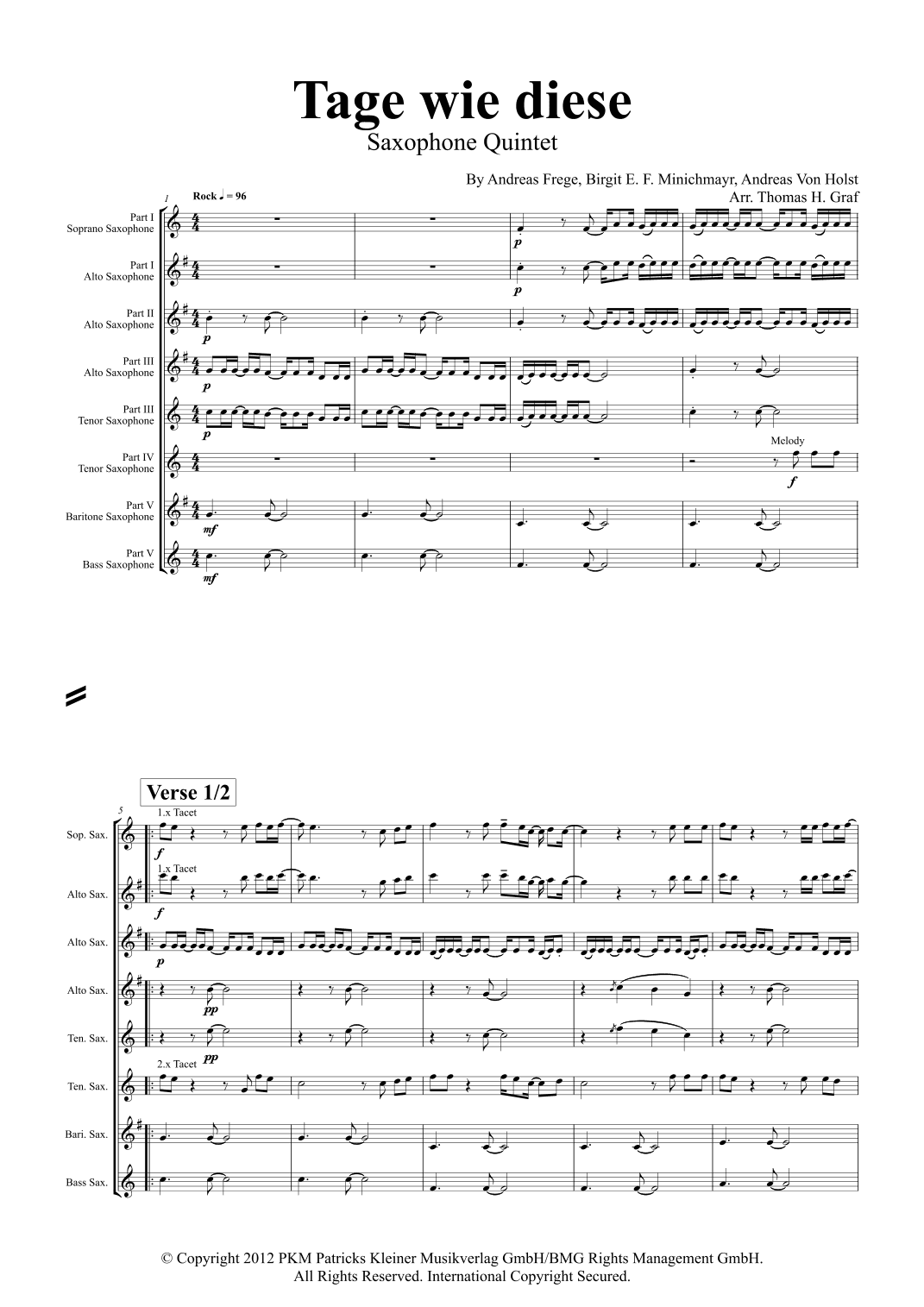 Tage Wie Diese (arr. Thomas H. Graf)