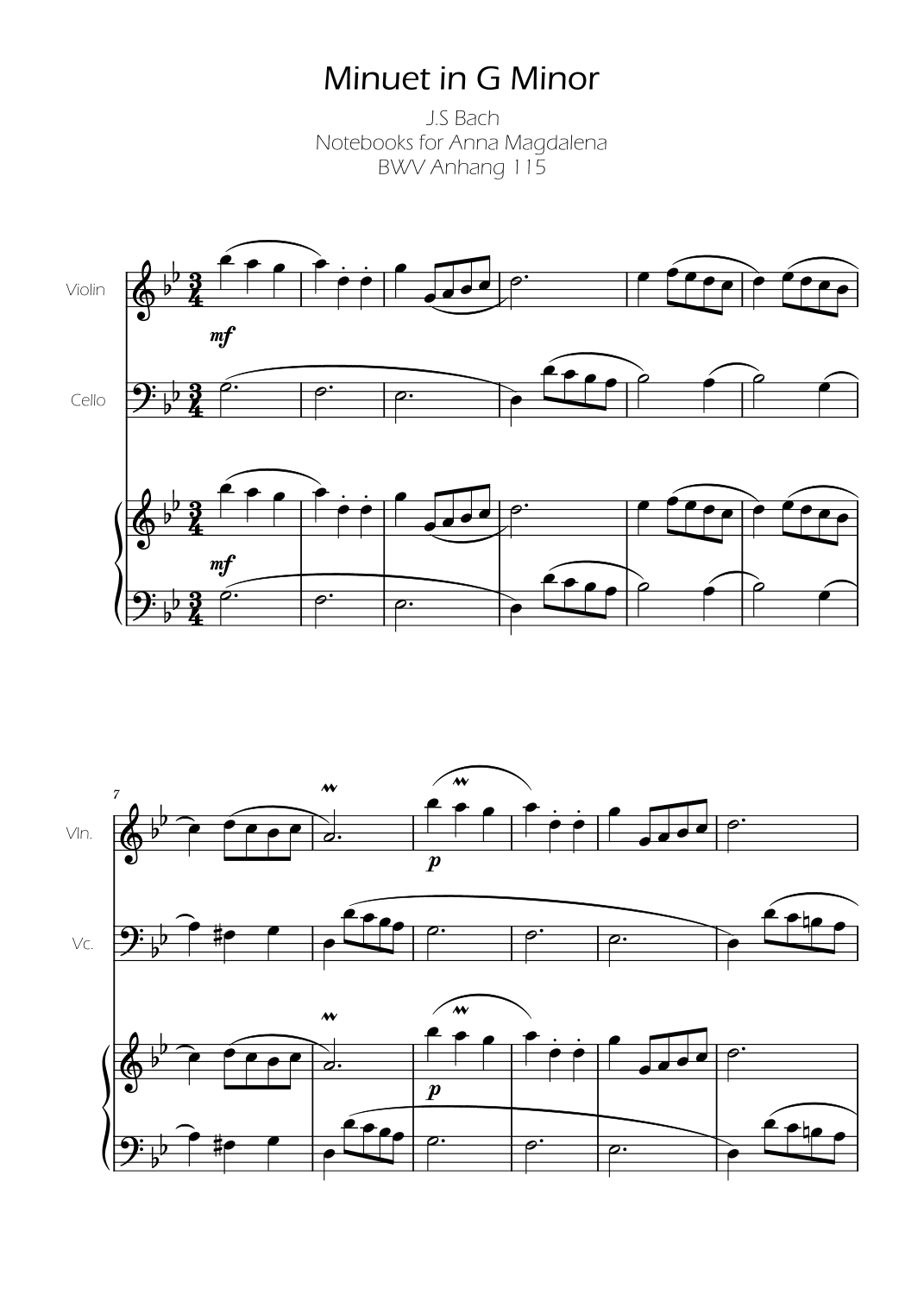 Minuet in G minor BWV Anh. 115 - Bach - Violin And Cello (arr. Ygor Nunes)