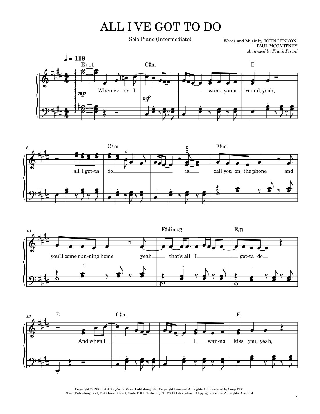 All I've Got To Do (arr. Frank Pisani)