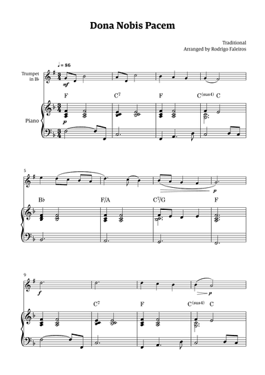 Dona Nobis Pacem - for trumpet (with piano accompaniment with chords) (arr. Rodrigo Faleiros)