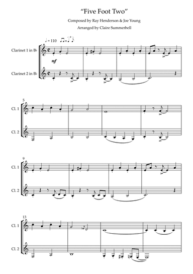 Five Foot Two (Eyes of Blue) - Easy Clarinet Duet (arr. Claire Summerbell)