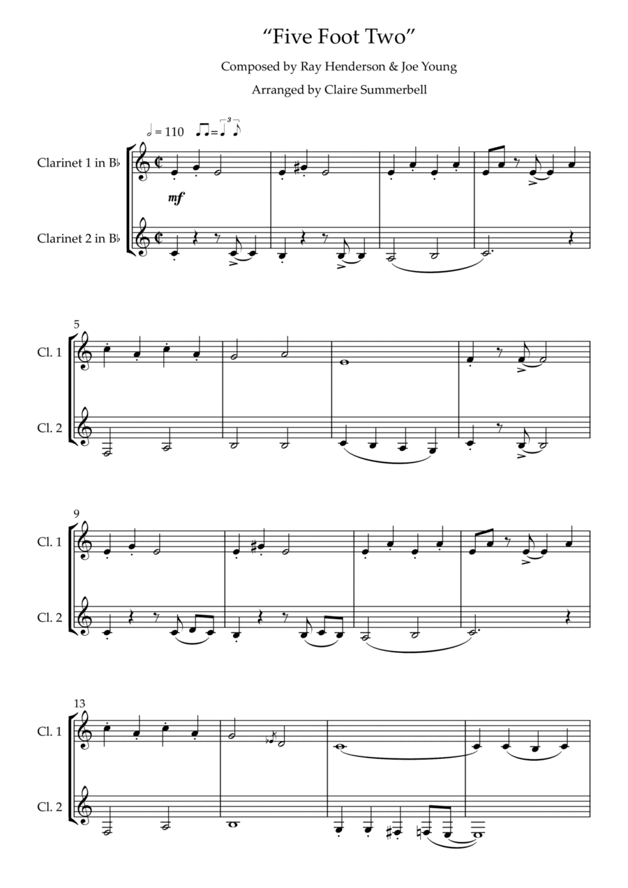 Five Foot Two (Eyes of Blue) - Easy Clarinet Duet (arr. Claire Summerbell)