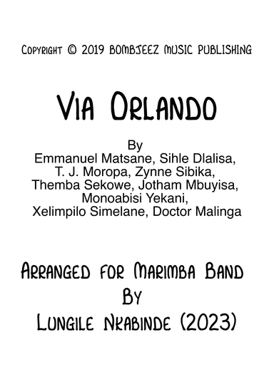 Via Orlando Remake - Score Only (arr. Lungile Nkabinde)