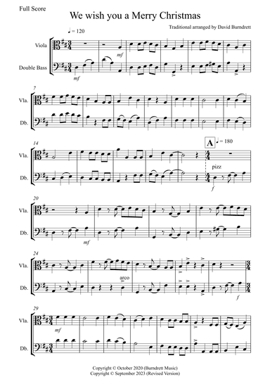 We Wish You a Merry Christmas for Viola and Double Bass Duet (arr. David Burndrett)