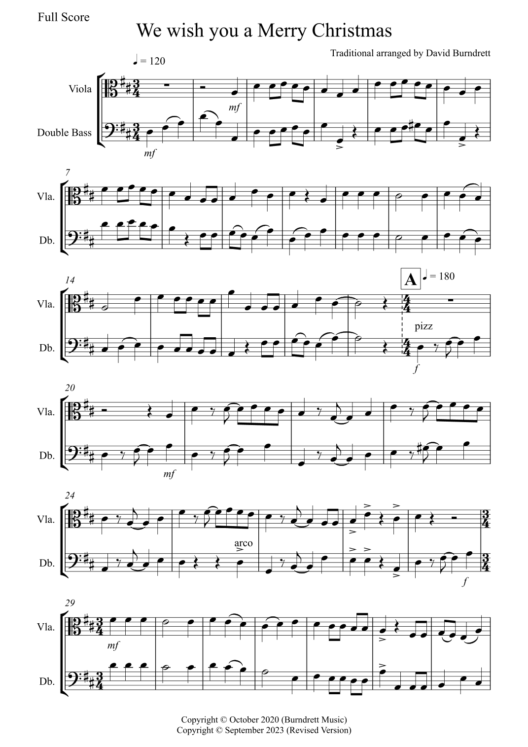 We Wish You a Merry Christmas for Viola and Double Bass Duet (arr. David Burndrett)