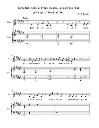 Largo from Xerxes (Frondi Tenere... Ombra Mai Fu) - B major (H-dur)