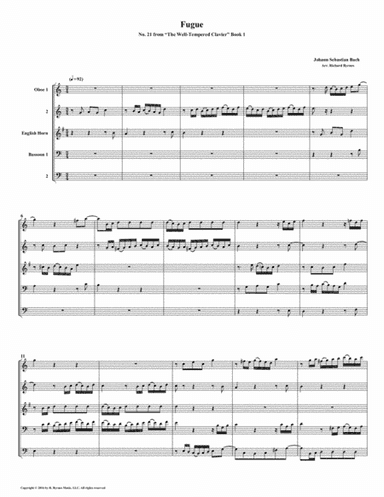 Fugue 21 from Well-Tempered Clavier, Book 1 (Double Reed Quintet) (arr. Richard Byrnes)