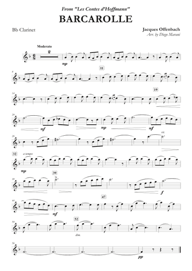 Offenbach's Barcarolle for Clarinet and Piano (arr. Diego Marani)