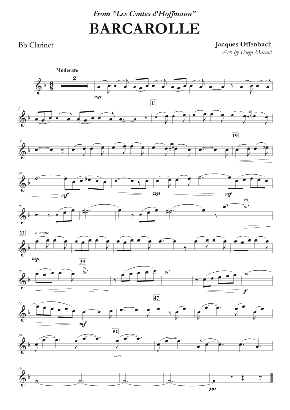 Offenbach's Barcarolle for Clarinet and Piano (arr. Diego Marani)