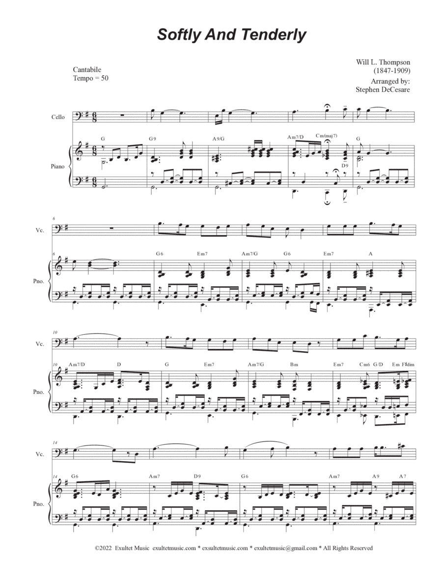 Softly And Tenderly (Cello solo and Piano) (arr. Stephen DeCesare)