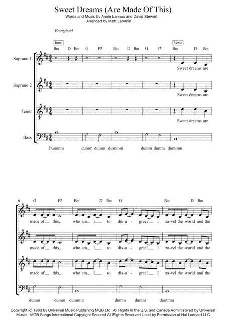 Sweet Dreams (Are Made Of This) (arr. Matt Lammin)