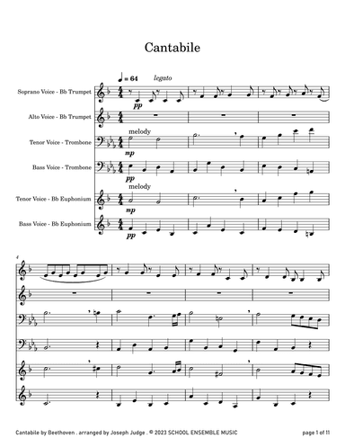 Cantabile by Beethoven for Brass Quartet in Schools (arr. Joseph Judge)