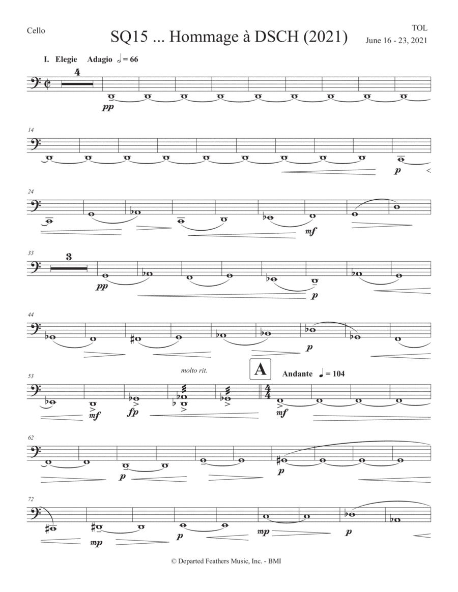 SQ15 ... Hommage à DSCH (2021) for string quartet, cello part