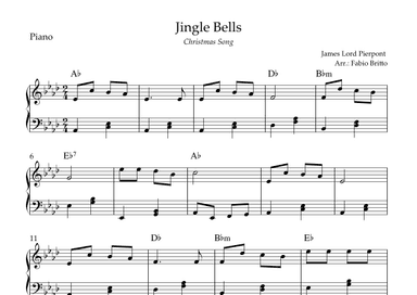Jingle Bells (Christmas Song) for Easy Piano Solo with Chords (Ab Major) (arr. Fabio Britto)