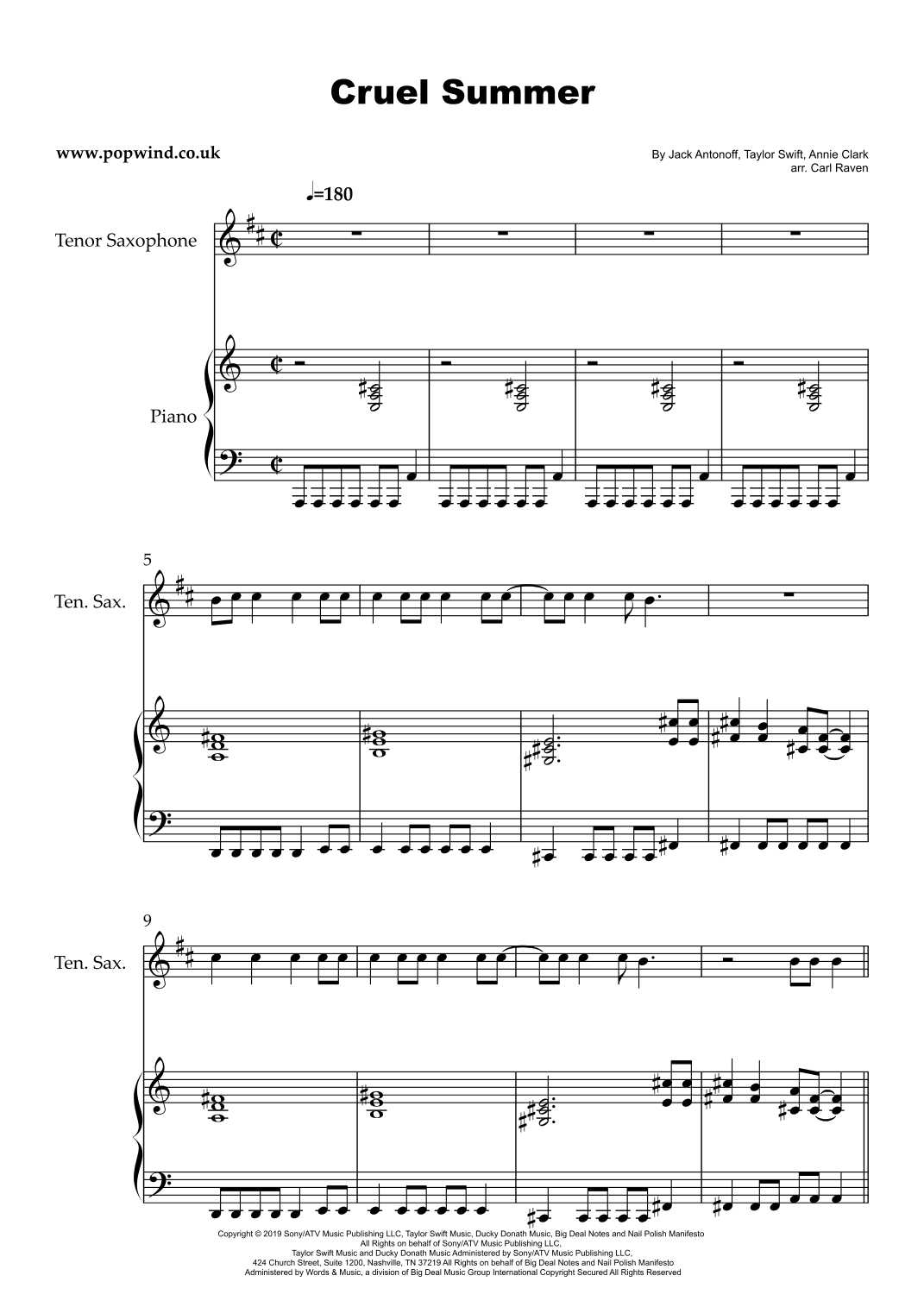 Cruel Summer (arr. Carl Raven)