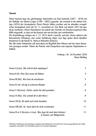 Wie soll ich dich empfangen. Adventskantate für Sopran, Mezzosopran, Alt, Chor (SATB) und Orgel