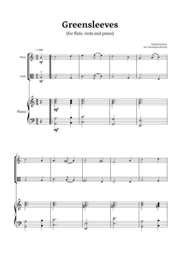 What Child Is This? (Greensleeves) - for flute, viola and piano (arr. Henrique Oliveira)