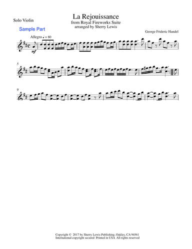 LA REJOUISSANCE from Royal Fireworks for Solo Violin, Intermediate Level (arr. Sherry Lewis)