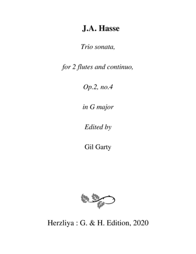 Trio sonata Op.2 no.4 for 2 flutes and continuo in G major (Witvogel) (arr. Gil Garty)