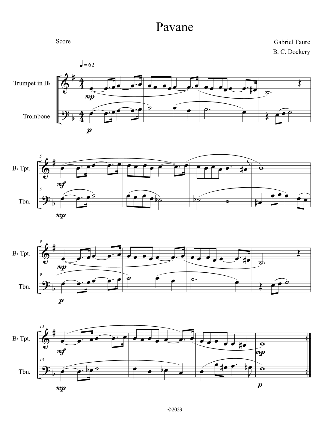 Pavane (Trumpet and Trombone Duet) (arr. B. C. Dockery)