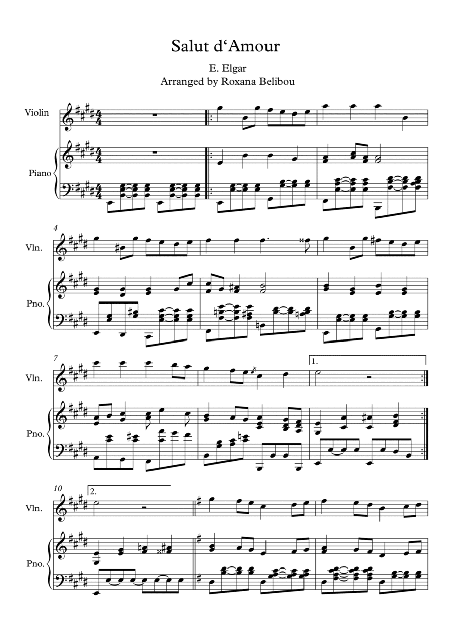 Salut d'amour Op.12 Violin (Flute) & Piano (arr. Roxana Belibou)