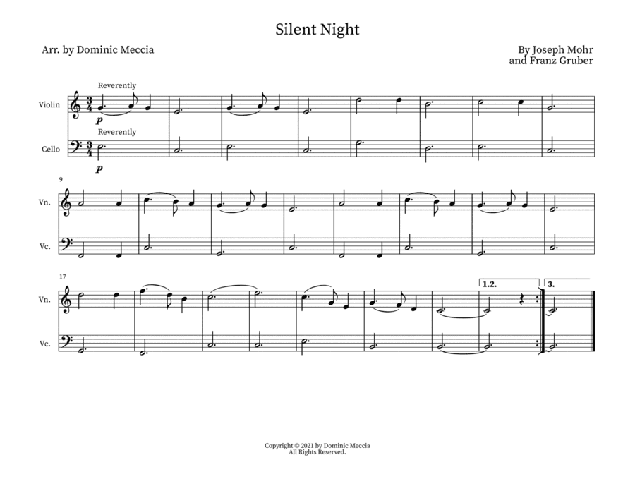 Silent Night- Violin and Cello Duet (arr. Dominic Meccia)