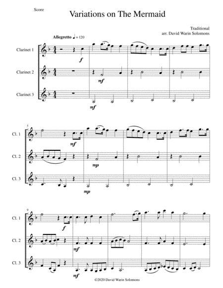 Variations on The Mermaid for clarinet trio (arr. David Warin Solomons)