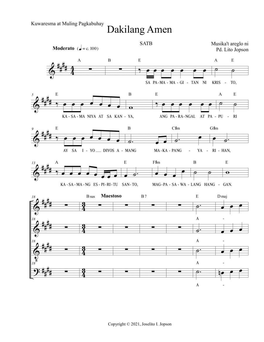 Dakilang Amen (SATB for Lent and Easter)