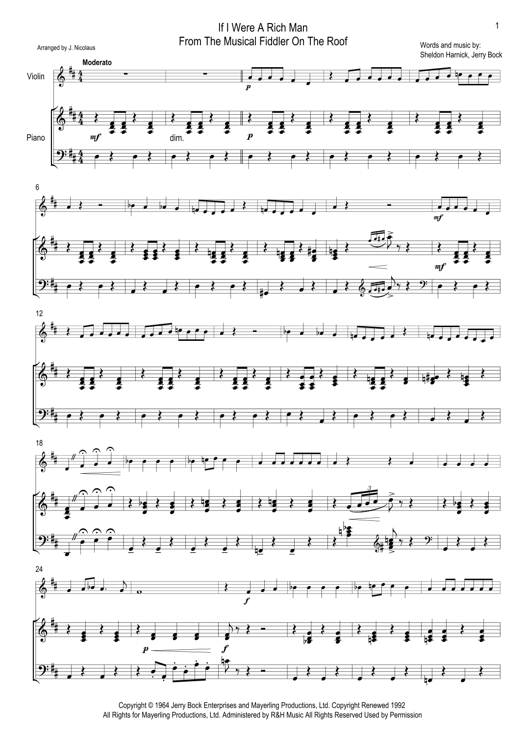 If I Were A Rich Man (arr. John Nicolaus)