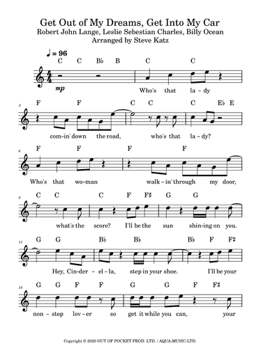 Get Out Of My Dreams, Get Into My Car (arr. Steve Katz)
