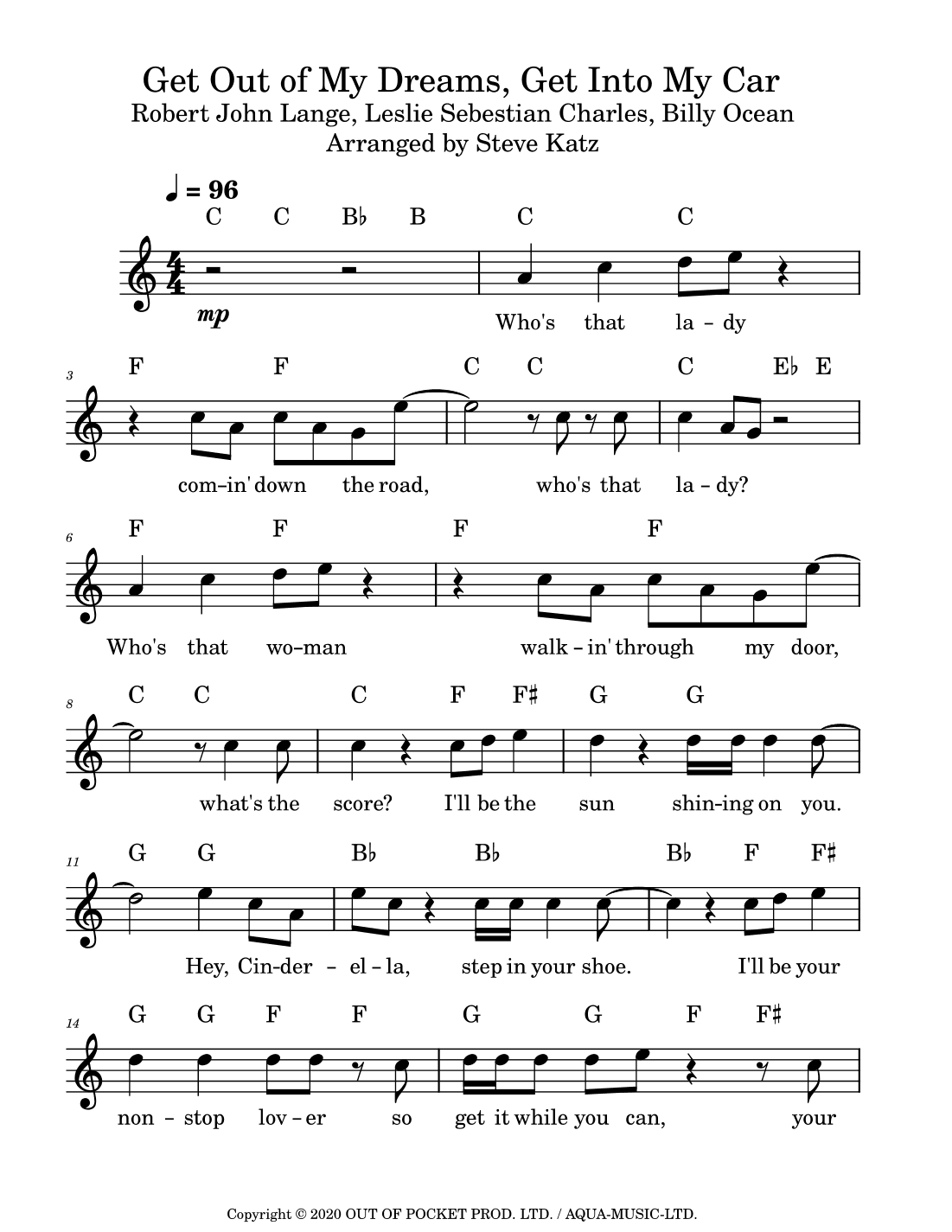 Get Out Of My Dreams, Get Into My Car (arr. Steve Katz)