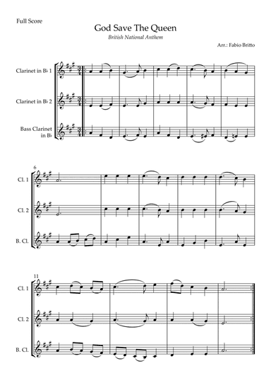 God Save The Queen (British National Anthem) for Clarinet Trio (arr. Fabio Britto)