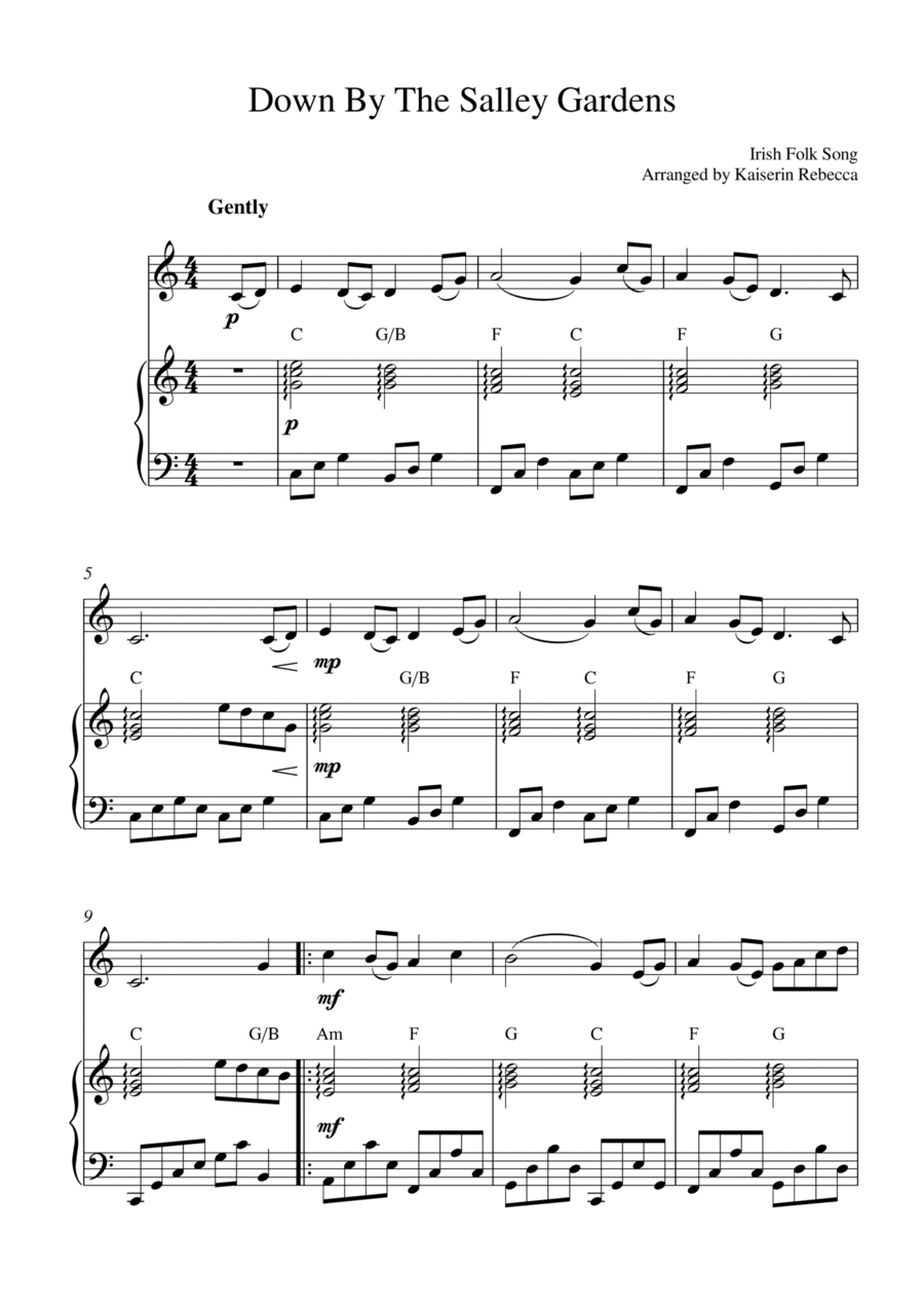 Down By The Salley Gardens (for violin solo and piano accompaniment) (arr. Kaiserin Rebecca)