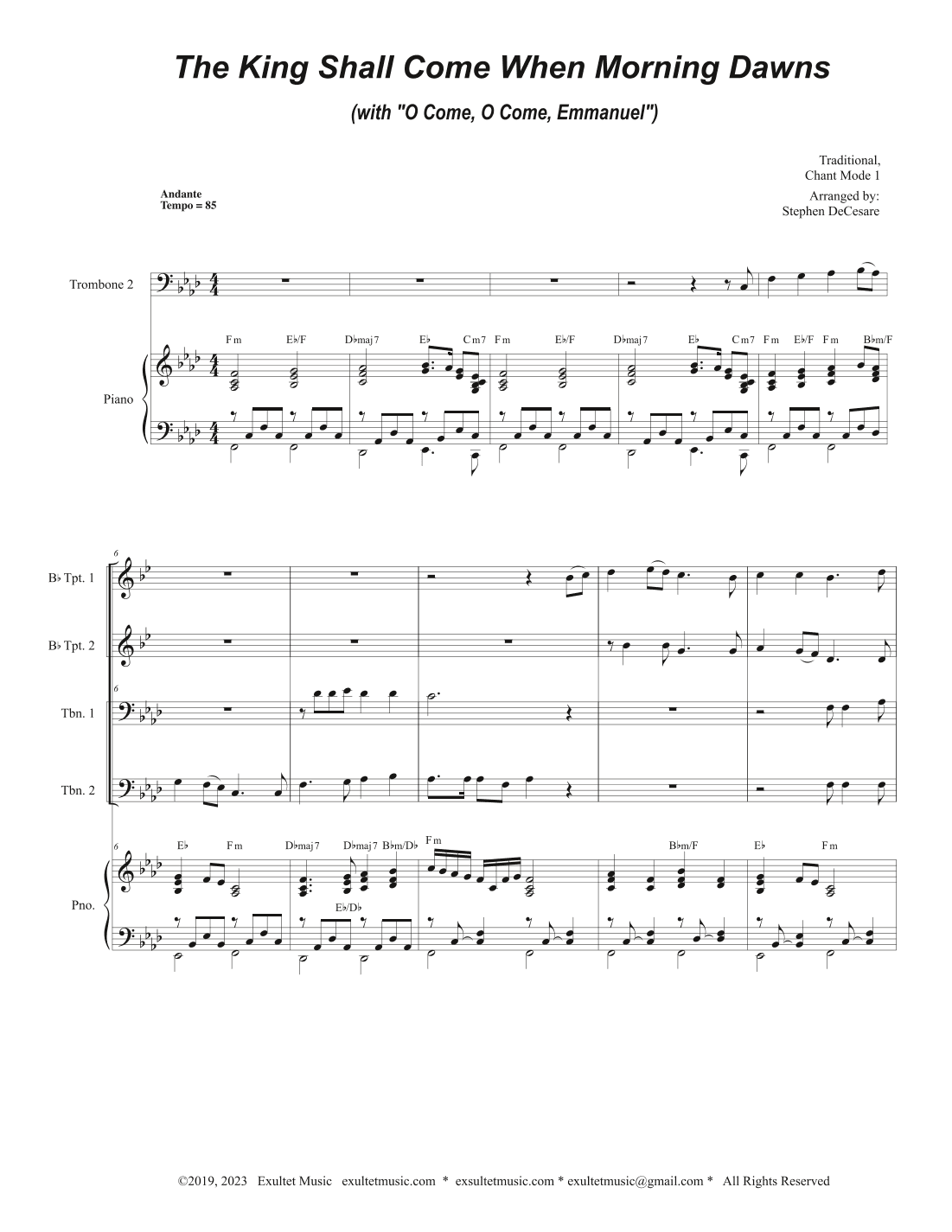 The King Shall Come (with "O Come, O Come, Emmanuel") (Brass Quartet and Piano - Alternate Version) (arr. Stephen DeCesare)