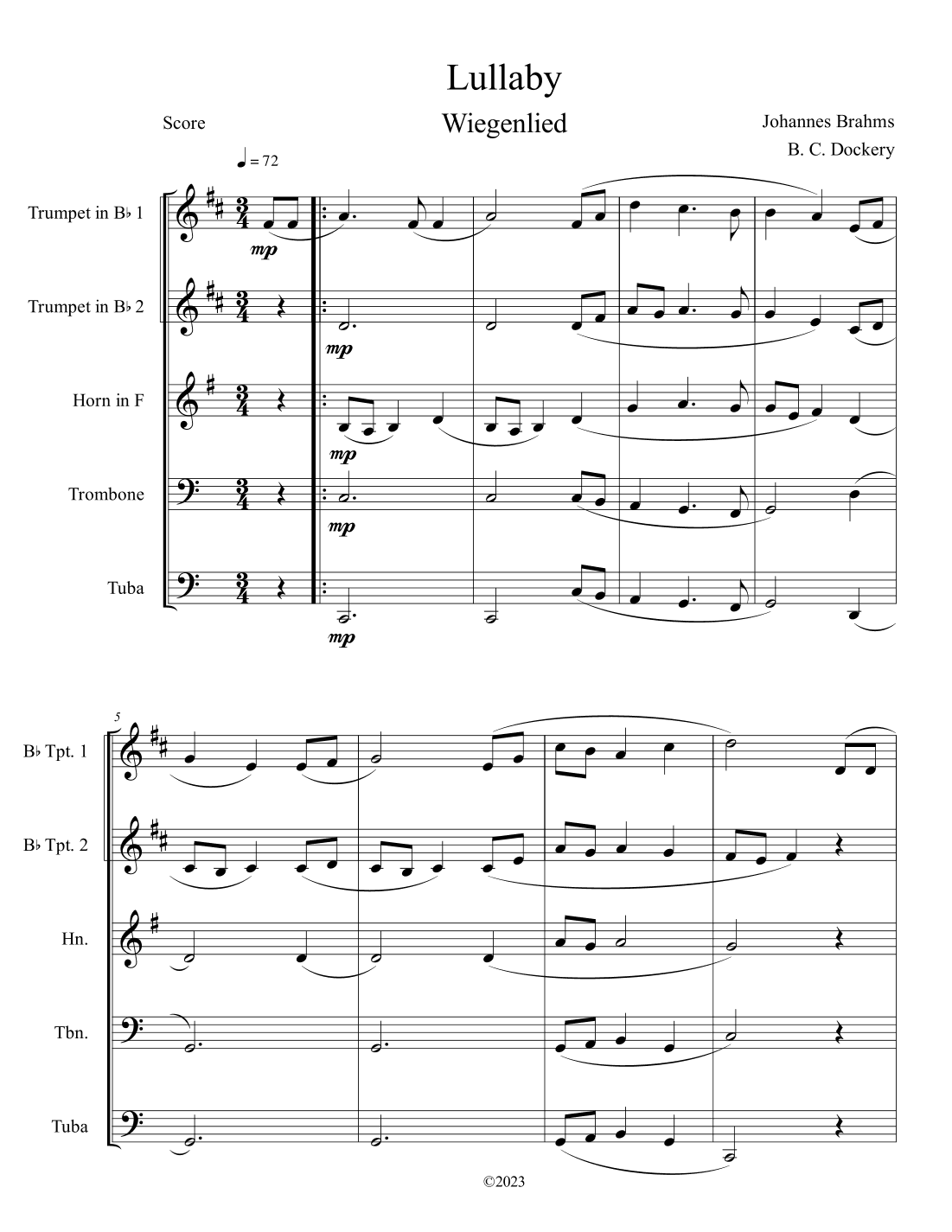 Brahms's Lullaby (Brass Quintet) (arr. B. C. Dockery)