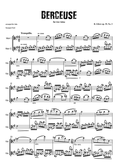 Reinhold Glière Op. 39 No. 3 Berceuse arranged for 2 violas (viola duet) by Szczepan Pytel (arr. Szczepan Pytel)
