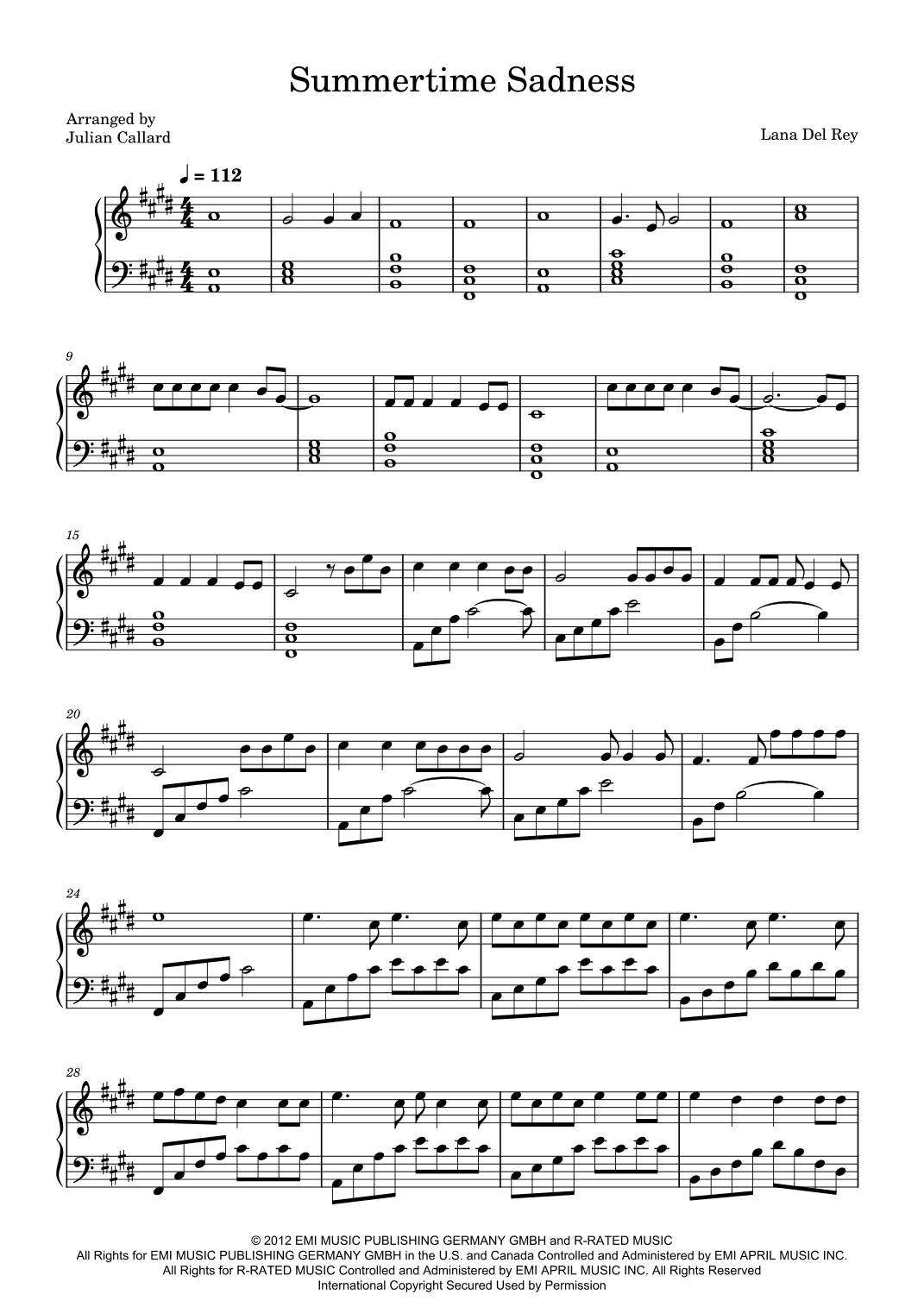 Summertime Sadness (arr. Julian Callard)