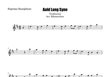 Auld Lang Syne SOPRANO SAXOPHONE  sheet music (arr. Edmarcelino)