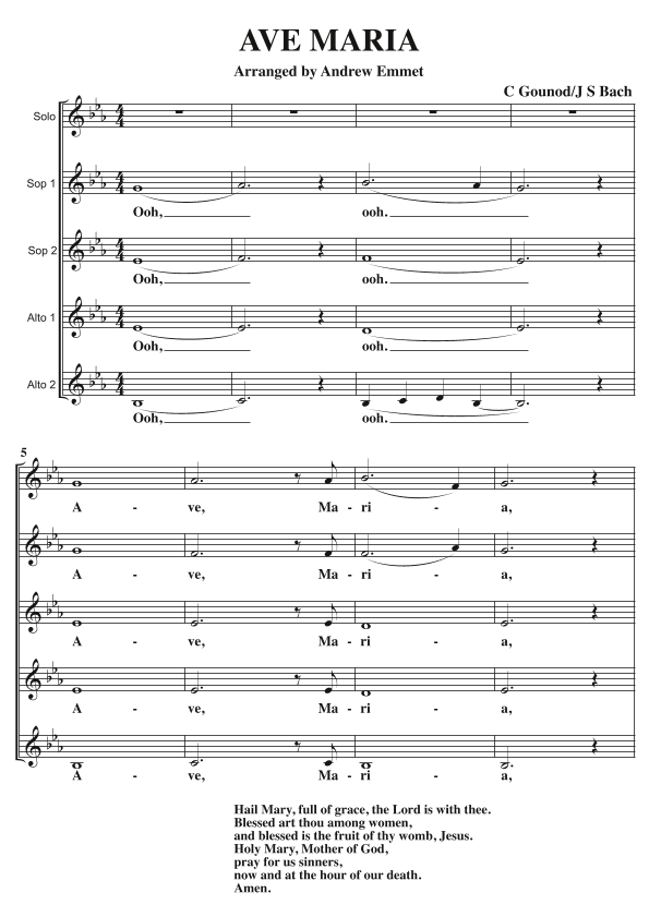 Ave Maria (Bach/Gounod) A Cappella SSAA (arr. Andrew Emmet)