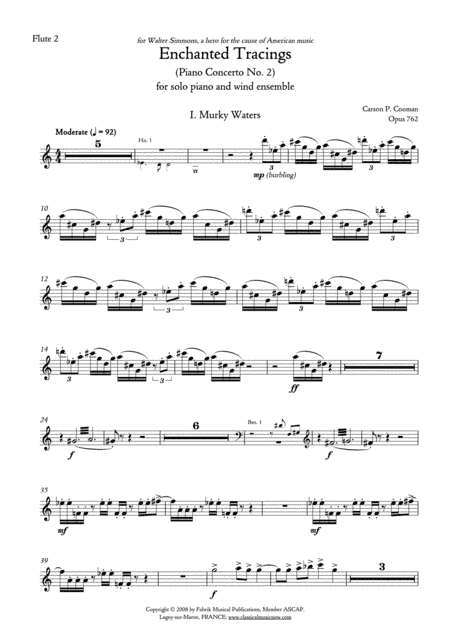 Carson Cooman Enchanted Tracings (Piano Concerto No. 2) (2008) for solo piano and wind ensemble, flu