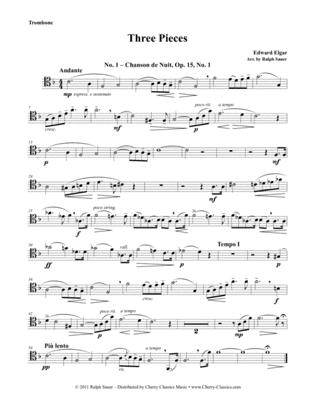 Three Pieces for Trombone & Piano (arr. Sauer, Ralph)