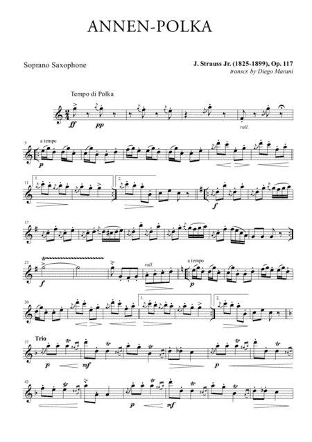 Annen-Polka for Saxophone Quartet (arr. Diego Marani)