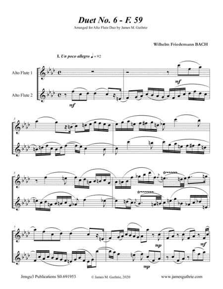 WF Bach: Duet No. 6 for Alto Flute Duo (arr. James M. Guthrie, ASCAP)