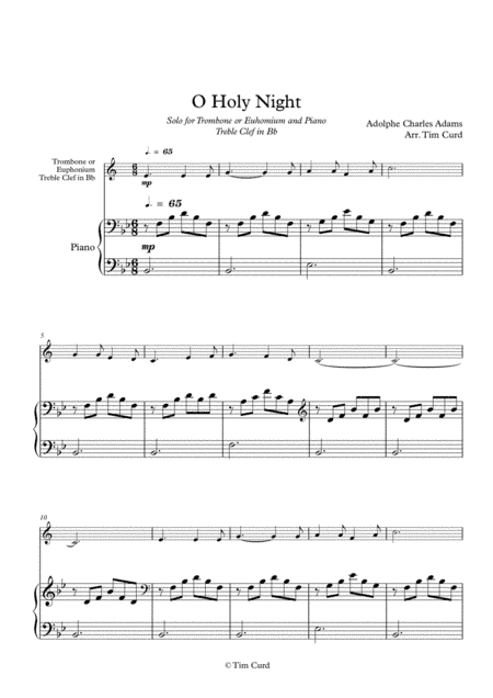 O Holy Night. For Solo Trombone/Euphonium in Bb (treble clef) and Piano (arr. Tim Curd)