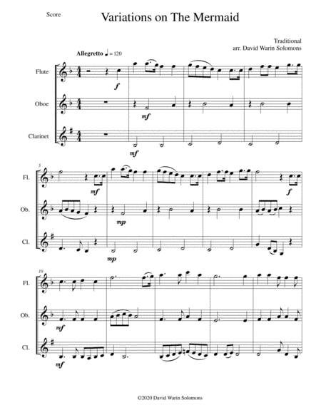 Variations on The Mermaid for wind trio (flute, oboe, clarinet) (arr. David Warin Solomons)