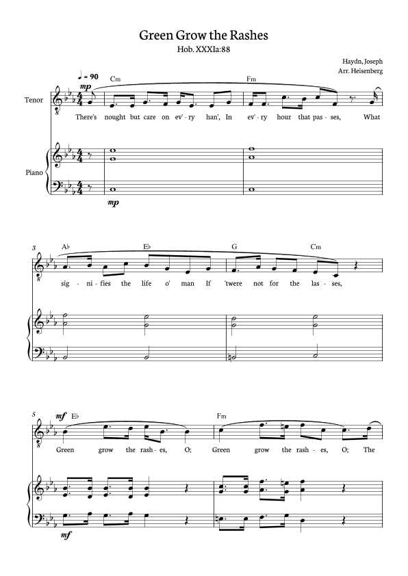 Joseph Haydn - Green Grow The Rashes for Tenor with Piano and chords in C minor. (arr. Heisenberg)