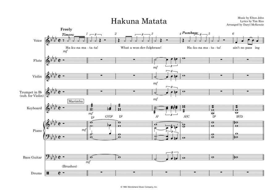 Hakuna Matata (arr. Daryl McKenzie)