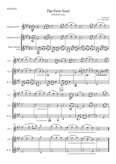 The First Noel (Christmas Song) for Clarinet Trio (arr. Fabio Britto)