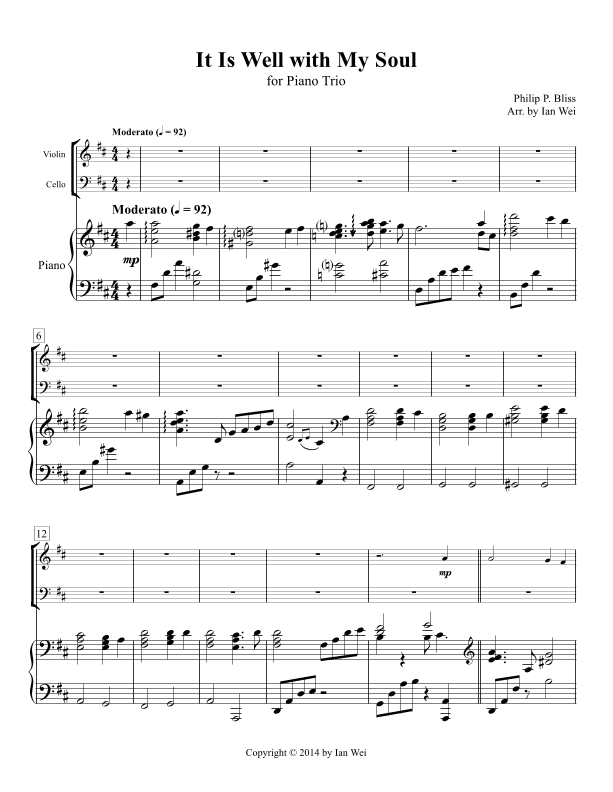 It Is Well with My Soul for Piano Trio (arr. Ian Wei)
