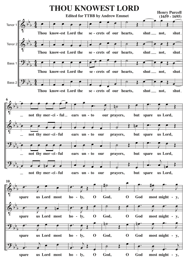 Thou Knowest Lord A Cappella TTBB (arr. Andrew Emmet)